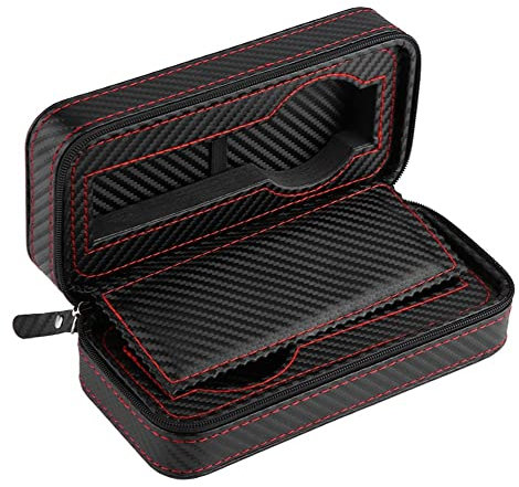 MR Maestro Relojero | Uhrenbox für 2 Uhren | Uhrenkasten | Uhrenkoffer | Carbon Fiber-Bezug | Uhrenschatulle | Samt-Innenfutter | Aus MDF, zum Reisen, schwarz