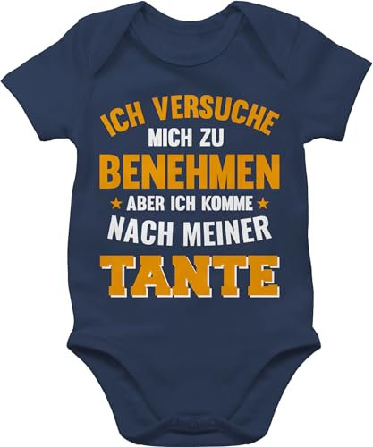 Baby Body Junge Mädchen - Sprüche - Ich versuche mich zu benehmen aber ich komme nach meiner Tante orange - 1/3 Monate - Navy Blau - geschenk bodys für babys mit sprüchen lustige babygeschenke