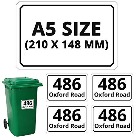 Pack of 4 A5(210 x 148 mm) Size Personalised Multi Color Custom Diamond Wheelie Bin Stickers with Your House Number, Digit, Letter & Road Name,Waterproof Labels or Decals PBN04 Stickers Limited