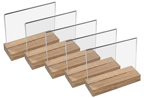 HMF 46945 Acryl Tischaufsteller mit Holzfuß | 5 Stück | DIN A4 Querformat | Glasklar