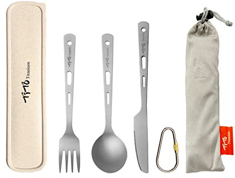 TiTo Titanium Camping Besteck Set Löffel Spork Ultraleichtes Tragbares Wiederverwendbares Besteck Rucksackreisen Sets mit Aufbewahrungstasche für Outdoor Picknick Wandernl(Titanset)