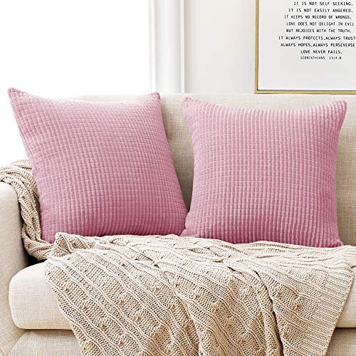 Deconovo Kissenbezüge Dekorative Kissenhülle Dekokissen Couchkissen mit Verstecktem Reißverschluss für Sofa, 55x55 cm, Baby Pink, 2er Set