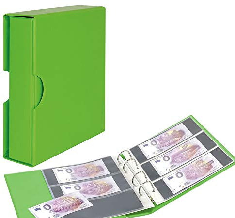 Lindner PUBLICA M Color Zubehör für „Billets Touristiques“ (Euro Souvenir 0-Euro-Souvenirscheine) - mit 10 bestückbaren Einsteckblättern - Zur Auswahl (Spring (grün), Album mit Kassette)