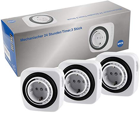 Mechanischer 24 Stunden Timer, Plug-in Zeitregler, Mechanische Zeitschaltuhr mit Kindersicherung - Weiß - 3 Stück