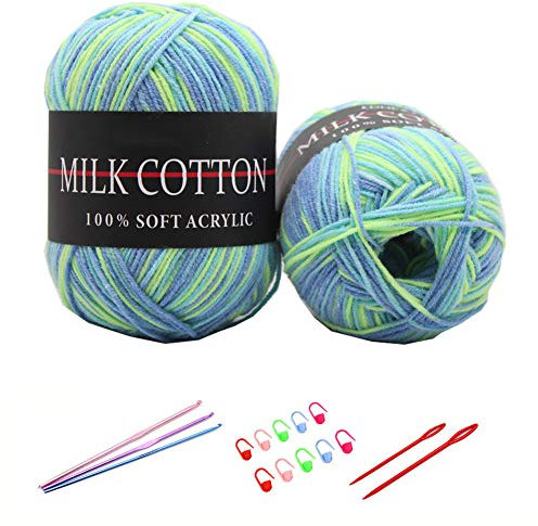 YAMEE 6 Stück 50g Handstrickgarn Farbverlauf - Wolle zum Stricken, Häkeln und Weben - Set mit Häkelhaken