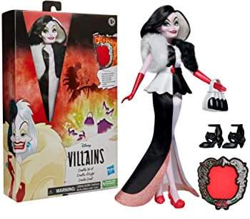Disney Schurkin Cruella De Vil Modepuppe, Accessoires und abnehmbare Kleidung, Disney Prinzessin Spielzeug für Kinder ab 5 Jahren - Exklusiv bei Amazon