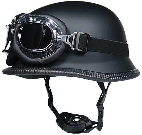ZLYJ Vintage Motorradhelm Mit Fliegerbrille Wehrmacht Helm Brain-Cap Halbhelm Jet Helm ECE-Zertifizierter Scooter Moped Helm Schutzhelm B,59-60cm