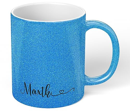 Print Maniacs Custom Personalised Name Text Printed Glitter Effect Tea Coffee Mug Cup Gift (Blue)