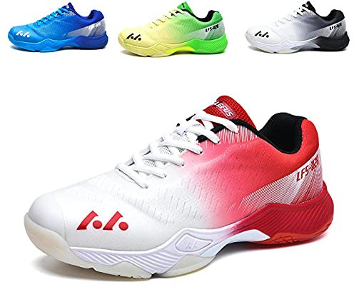 BLBK Badmintonschuhe, Squashschuhe, Hallenschuhe für Verschiedene Bodenbeläge, bequemer und Fester Griff/Unisex-Volleyballschuhe,Weißverlauf Rot 44