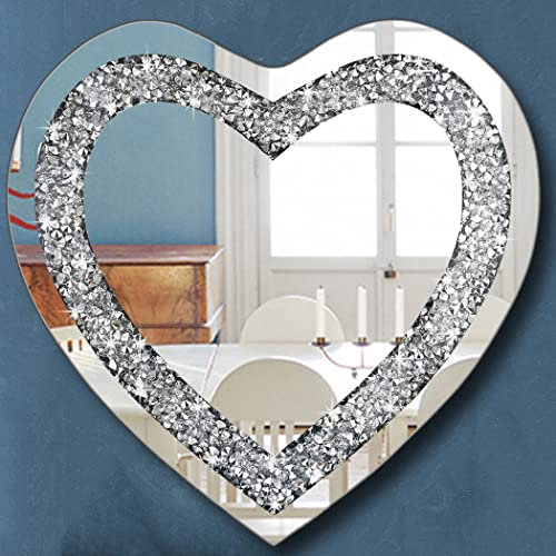 DMDFIRST Crystal Crush Diamond Herzförmiger Silberspiegel für Wanddekoration, 50,8 x 50,8 x 2,5 cm, Wandbehang, rahmenloser Spiegel, Acryl-Diamant-Dekor.