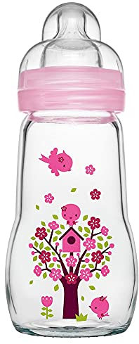 MAM Feel Good Biberon en verre MAM avec tétine à débit moyen Taille 2 pour nouveau-né 2 mois et plus Rose 260 ml