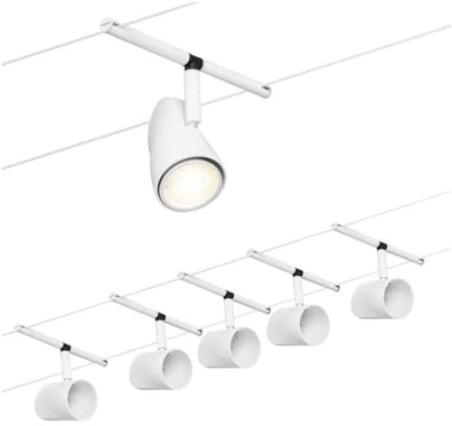 Paulmann 94467 CorDuo Seilsytem Set Cup DC max. 5x10 Watt erweiterbar Weiß matt Kunststoff, Metall GU5,3 Drahtseilsystem ohne Leuchtmittel