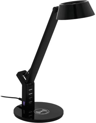 EGLO LED Tischlampe Banderalo, 1 flammige Schreibtischlampe mit QI Ladestation, warmweiß, neutralweiß, kaltweiß, dimmbar, Tischleuchte, Bürolampe aus Kunststoff in Schwarz, LED Schreibtischleuchte