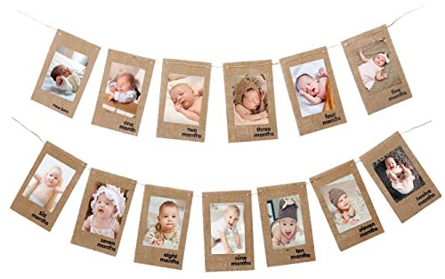 Foto-Banner zum 1. Geburtstag von Neugeborenen bis 12 Monaten, monatlicher Meilenstein-Foto, rustikale Wimpelkette, Girlande für den ersten Geburtstag, Babyparty, Dekoration von GotGala