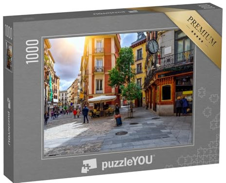 puzzleYOU: Puzzle 1000 Teile „Eine gemütliche Straße in Madrid: Wahrzeihen der Hauptstadt, Spanien“ – aus der Puzzle-Kollektion Spanien