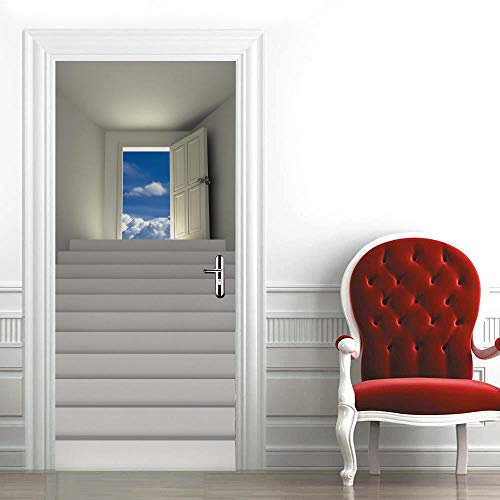 Teqoasiy Weiß türtapete 80 x 200cm Treppen kreativ Türtapete Selbstklebend TürPoster Türaufkleber 3D Fototapete Türfolie Poster Tapete Kinderzimmer Wohnzimmer Schlafzimmer Badezimmer Wandbild Tür Pos