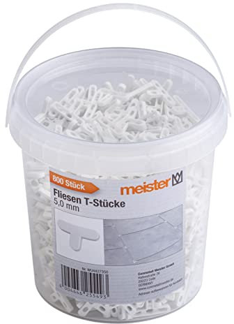 Meister 4427350 Lot de 800 pièces de carrelage en T 5 mm – En polypropylène robuste – Blanc – Accessoires pour carrelage – Aide à la pose de carrelage – Croix de joints – 4427350