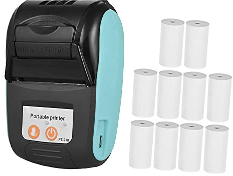 Etikettendrucker, Thermo Etikettiergerät BT Mini Wireless Labeldrucker für Barcode, QR-Code, Einzelhandel, Kabel, Kleinunternehmen, Kompatibel mit Android & iOS, mit 10 Papierrollen, Blau