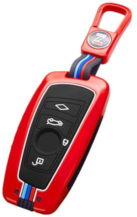 Yumzeco Alliage de Zinc Coque de Couverture de clé de Voiture en 4 Boutons Compatible avec BMW 1 3 4 5 6 7 Series X3 X4 Clé Protection Étui à clés Étui à clés en Silicone TPU avec Porte-clés Rouge