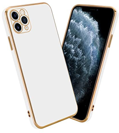 cadorabo Case compatible with Apple iPhone 11 PRO in Glossy White - Gold - Protective cover made of flexible TPU silicone and with camera protection
