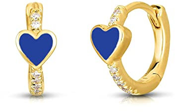 Beydodo Creolen Silber 925, Ohrringe Damen Dunkelblau Herz mit Zirkonia Gold Creolen Nickelfrei Modeschmuck