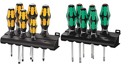 Wera 932/6 Kraftform Chiseldriver Screwdriver Set and Rack, Phillips/Slotted, 6pc, 05018282001 & Kraftform 300 Screwdriver Set 6 Piece