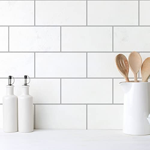 Alwayspon Wall Tile Transfers Sticker for Home Decor, Peel and Stick Self-Adhesive Splashback, Stick on Tile Decals for Living Room Kitchen Bathroom Decor, White, 9 Pieces