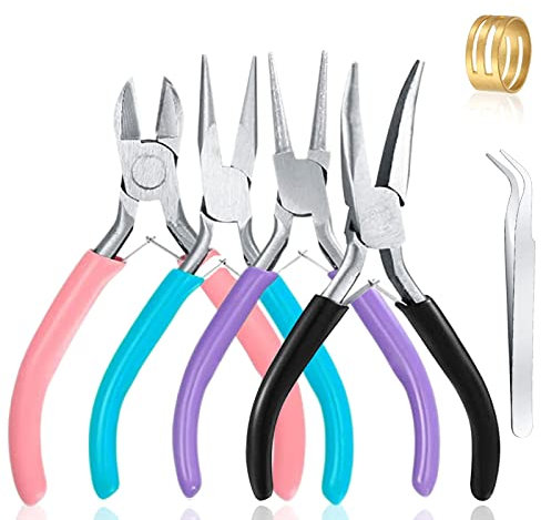NINGESHOP 4 Pezzi Pinze per Creazione Gioielli con Becchi Lunghi o Mezzotondi, Utensili Kit per Riparazione di Bigiotteria
