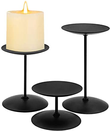 LdawyDE Kerzenhalter 3er, Kerzenständer Schwarz Metall Tablett Kerzenhalter Stabkerze Retro Adventskerzenhalter Kerzenleuchter (H: 5 cm / 10cm / 15 cm) für Tischdeko Hochzei Halloween Weihnachts Deko