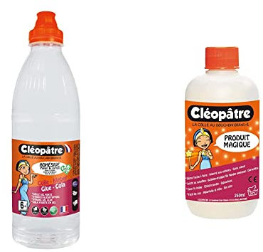 Cléopâtre - AD1L - Flacon de Recharge de Colle transparente forte 1 L & CLEOPATRE - Produit magique pour faire du Slime format de 250ml