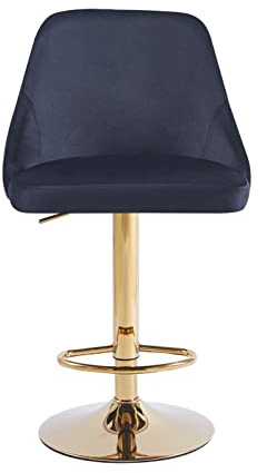 Velvet Bar Stools Set of 2 Breakfast Bar Chairs Backrest, Counter Chairs High Stools for Kitchen Island/Home Bar Barstools Upholstered seat with Backrest Black Gas Lift Metal Legs (Black + Gold Base)