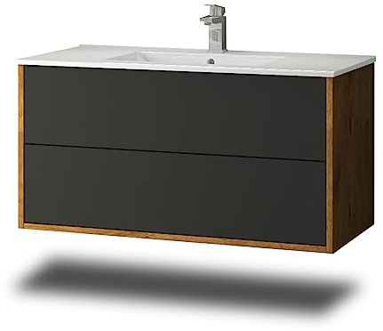Stil.Zeit Evelia Badmöbel inkl. Waschbecken | Waschtisch mit Unterschrank 100.5 cm | Eiche/Anthrazit | Push-to-Open/hängend
