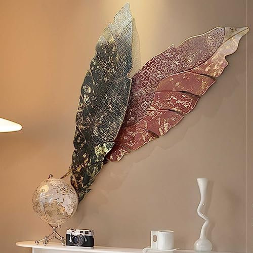 3D Wanddeko Metall, Wandschmuck Feder Wohnzimmer, Wandverzierung Wandbild Dekoration Hintergrund für Schlafzimmer Esszimmer, Luxus Feder Wanddekoration