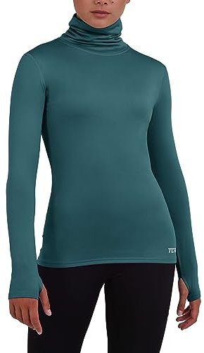 TCA Women's Warm Up Long Sleeve Training Workout Funnel Neck Thermal Running Top with Thumbholes - Atlantic Deep, XS