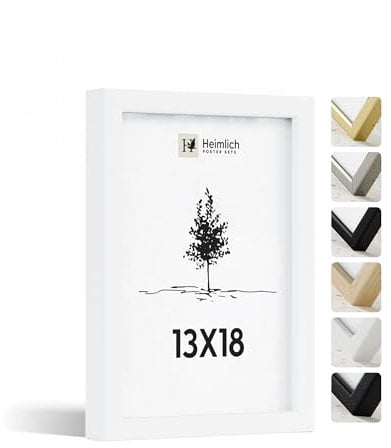 Heimlich® - Bilderrahmen - 13x18 cm, Ayous-Holz, Weiß - Mittlerer Bilderrahmen mit Folienabdeckung - Wandmontage oder Tischaufsteller