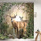 LGhtyro Duschvorhang-Set mit Hirschmotiven, 180 x 180 cm (B x H), rustikale Hütte, nebliger Elch, Wald, Tier, Baum, Blätter, Retro-Badzubehör, Natur, Landkunst, Heimdekoration, Stoff, 12 Haken