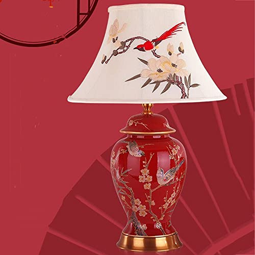 Mengjay E27 Keramik Tischlampe Wohnzimmer Schlafzimmer Arbeitszimmer Nachttischlampe Europäischen Stil feine und elegante dekorative Tischlampe (Rot)