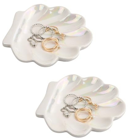 2Pcs Plat à Bijoux en Céramique, Plateau Bijoux en Forme Coquille, Bibelot Vintage Porte-Anneau Bol Organisateurs Coquillage Bijoux, Collier Organisateur Décoratif Porcelaine Assiette