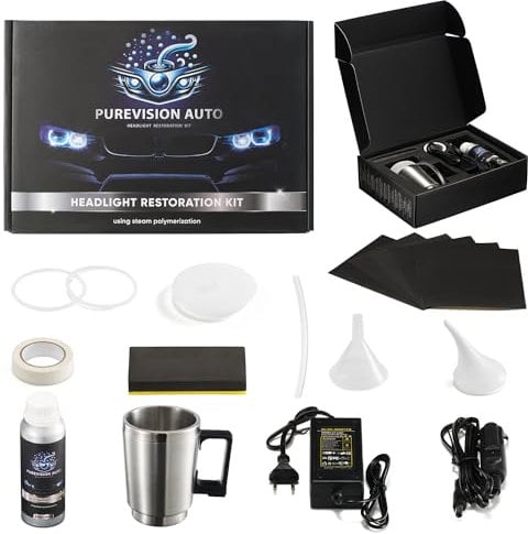 PureVision Auto - Professionelles Scheinwerfer-Renovierungsset für Autos 200 ml - Polieren, Restaurieren und Härten gegen Vergilbung, Kratzer, Trübung und Oxidation - TÜV-geprüft