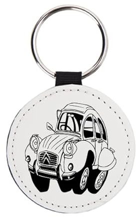 La Ruotante Porte-clés rond adapté à la voiture vintage vintage vintage 2CV, Blanc, Taille Unique