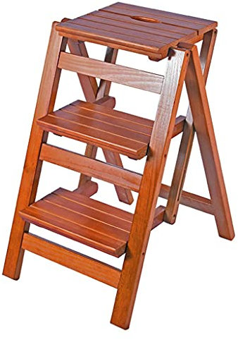 SnamicE Klappbarer Holzleiter mit 3 Stufen, Sicherheitsleiter, Fußhocker, tragbar, Schuhbank/Blumenregal