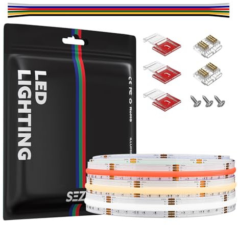 SEZO 3M COB LED Streifen DC24V RGB CCT, 2520LEDs COB LED Strip Flexible Dimmbar Warmweiß & Kaltweiß Hohe Dichte LED Lichterkette 12mm IP30 Nicht Wasserdicht zur Innen Dekoration