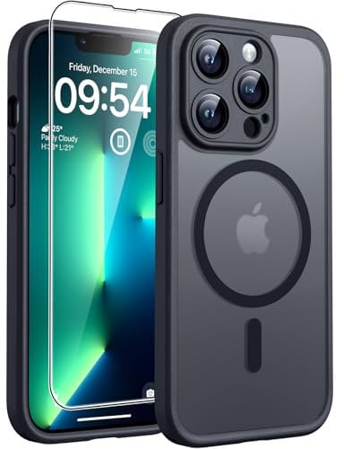 TOCOL für iPhone 13 Pro Hülle für Magsafe, Vollständiger Kameraschutz Stoßfest Kratzfest Transluzente Rückseite Magnetisch Handyhülle für iPhone 13 Pro Case, Schwarz