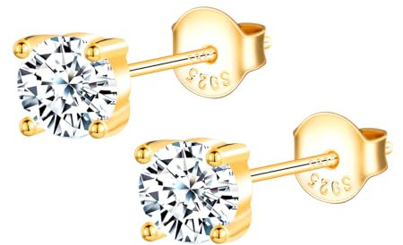 MOOFUN 6MM Zirkonia Ohrstecker Gold Damen Ohrringe Stecker 925 Silber Ohrring Erstohrstecker Ohrschmuck für Mama Freundin Mädchen Oma Schwester Frauen Geschenk Geburtstagsgeschenk
