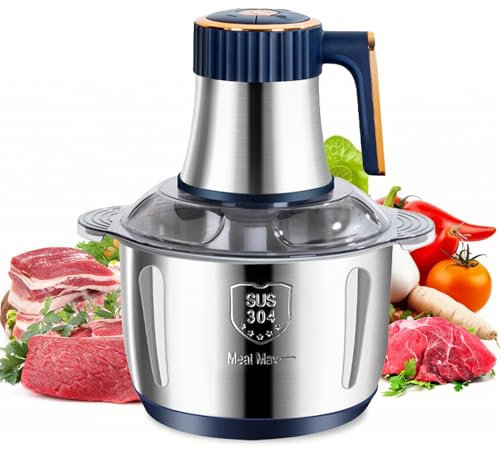 Meat Grinders, 5L 500W Meat Mincer Electric Food Chopper Meat Blenders Meat Grinder Food Chopper Food Grinder Stainless Steel Bowl Chopper for Meat Vegetables Nuts and Fruits(Blue)