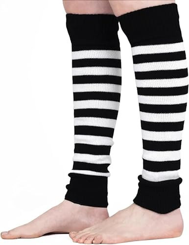ANZEE Leg Warmers for Adult Ladies & Girls Stay Warm and Stylish Women Knitted Ankle Striped Leg Warmers Party Dance, Sports, Yoga Accessories (White Black, One Size (Fit All))