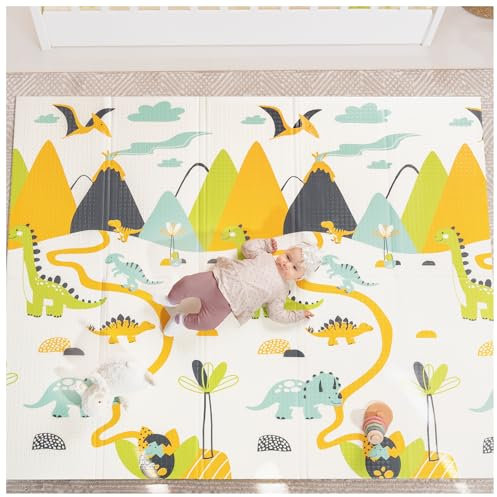 Sweety Fox - Spielmatte Baby - Krabbelmatte Baby 150x180x1cm - Krabbelmatte Wendbar, Faltbar, Wasserabweisend - Schaumstoff Babymatte - Baby Spielmatte (Dino)