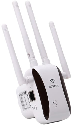 WLAN-Extender für Zuhause, bis zu 10000 Quadratmeter und 50 Geräte, Externe WLAN-Antenne x 4, RJ45 x 1-Port, WPS, WLAN-Reichweitenverlängerung, WLAN-Verstärker, einfach