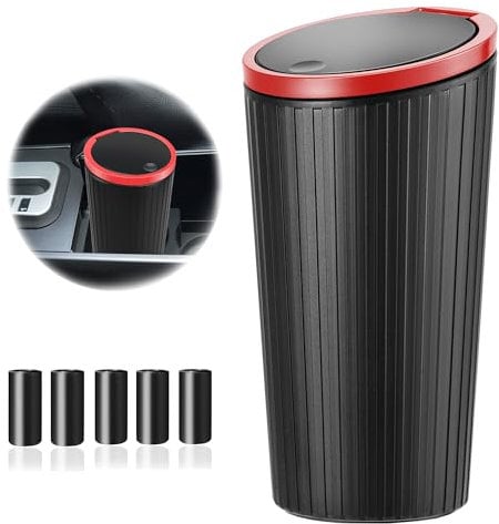 Cubo de basura para coche con tapa, pequeño cubo de basura para coche, interior de coche, impermeable y antiolor, con 5 rollos de bolsas de basura, práctico mini cubo de basura para coches, hogar,