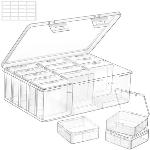 Lifewit 1 Pack(16Pcs) Bead Organiser Storage Box with Anti-Tipping Divided Base, Plastic Small Craft Organiser, for Bracelet Jewelry Making Kits, Diamond, Nails, Clear